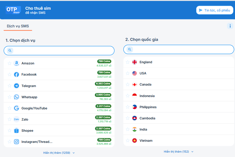 otp nhanh web thue sim code